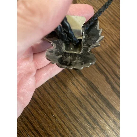 VTG Zuni THUNDERBIRD NATIVE AMERICAN BOLO TIE-TURQUOISE Onyx Sterling MOP Coral - Picture 4 of 5